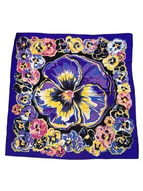 Vintage Bob Mackie Wearable Art 100% Silk Wrap Scarf Pansies Purple Multi 78x78